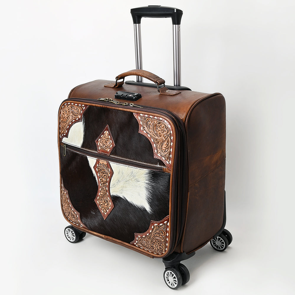 Hand Tooled Hair-On Genuine Leather women Trolley bag