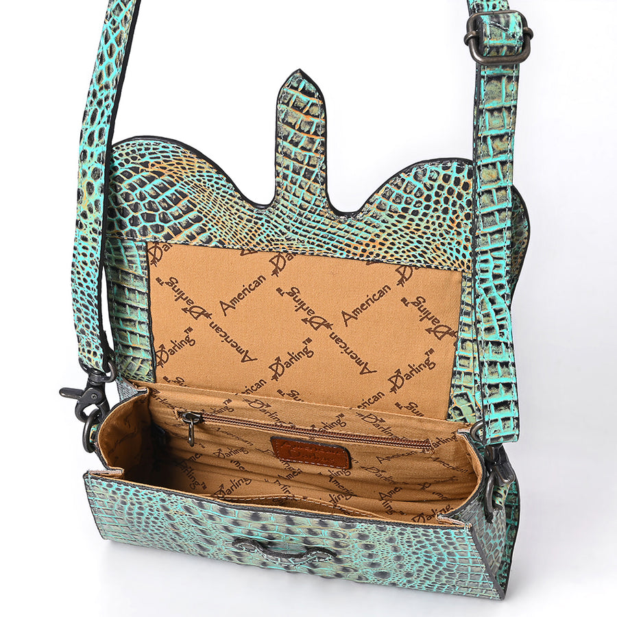 American Darling Black Crocodile Embossed Leather Cross Body Bag with Genuine Leather Build, Western Craft Detailing, Adjustable Strap & Organized Interior