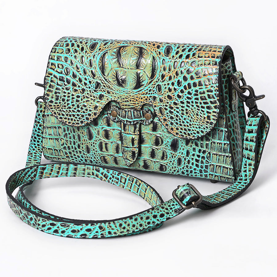 American Darling Crocodile Embossed Leather Cross Body Bag with Western Detailing and Craft - Uhorse