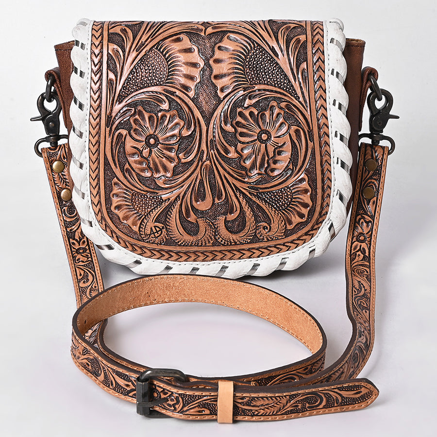 American Darling Hand Tooled Leather Cross Body Bag with Floral Carving, Genuine Leather Build, Adjustable Strap & Organized Interior for Everyday Use