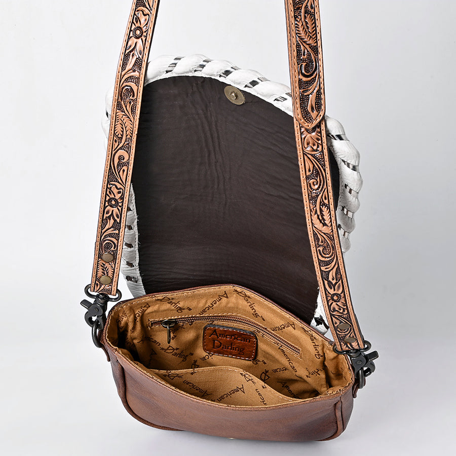 American Darling Hand Tooled Leather Cross Body Bag with Floral Carving, Genuine Leather Build, Adjustable Strap & Organized Interior for Everyday Use