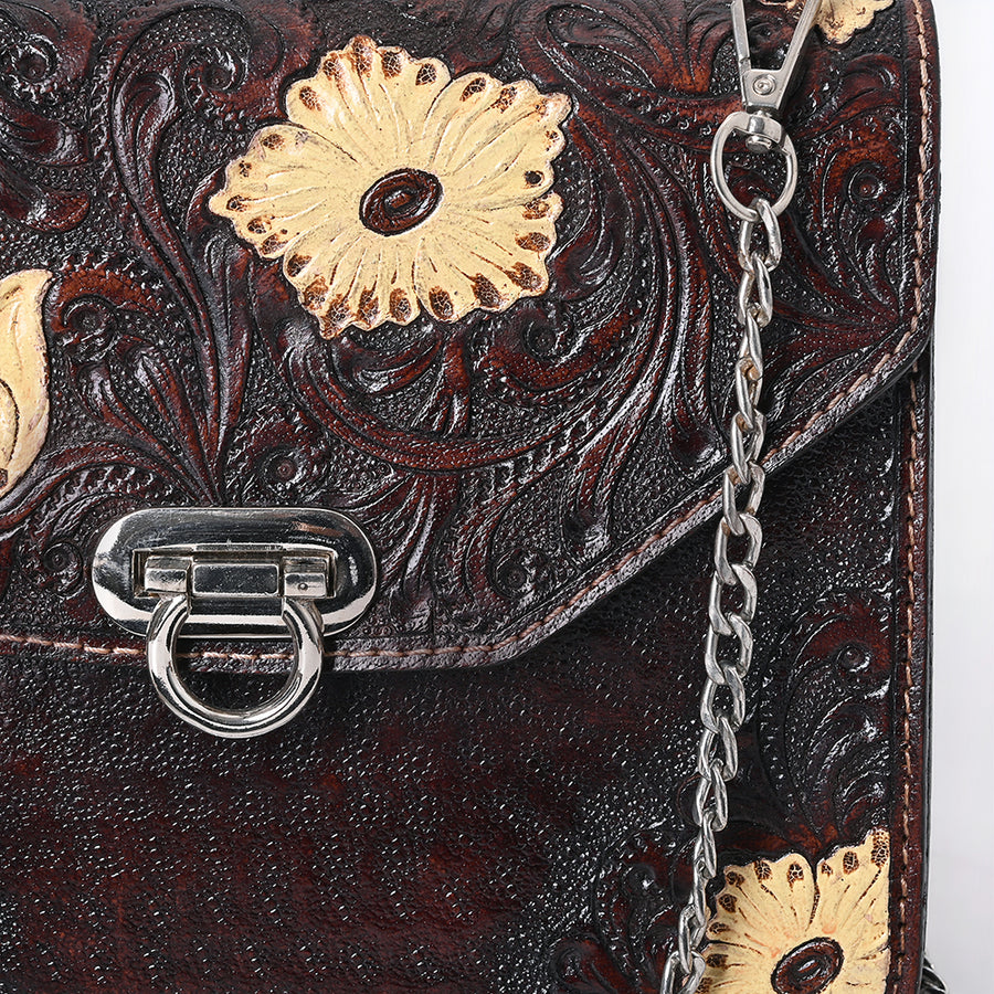 American Darling Hand Tooled Floral Carved Messenger Bag Genuine Vegetable-Tanned Full Grain Leather Western Purse