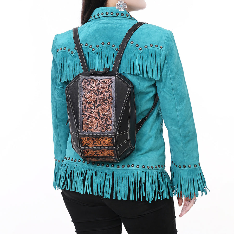 American Darling Hand Tooled Floral Carved Backpack Genuine Vegetable-Tanned Full Grain Leather Western Daypack