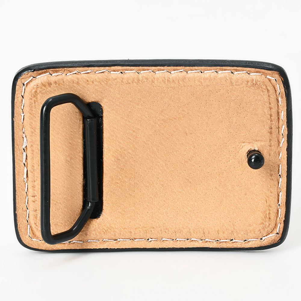 AMERICAN DARLING Floral Hand Carved Painted Belt Buckle Genuine Leather Covered Stylish