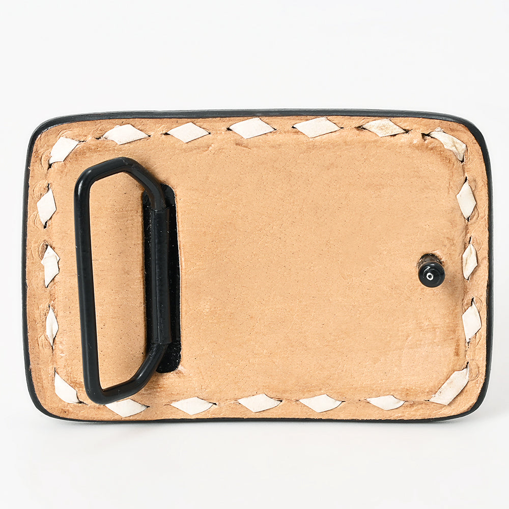 AMERICAN DARLING Floral Hand Carved Painted Belt Buckle Genuine Leather Covered Stylish