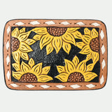 AMERICAN DARLING Floral Hand Carved Painted Belt Buckle Genuine Leather Covered Stylish