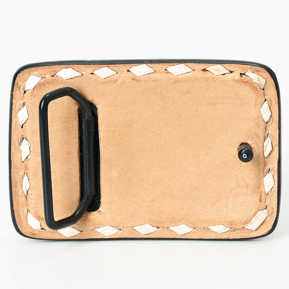 AMERICAN DARLING Floral Hand Carved Painted Belt Buckle Genuine Leather Covered Stylish