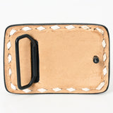 AMERICAN DARLING Floral Hand Carved Painted Belt Buckle Genuine Leather Covered Stylish