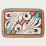 AMERICAN DARLING Floral Hand Carved Painted Belt Buckle Genuine Leather Covered Stylish