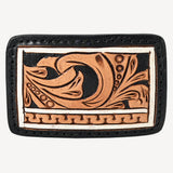 AMERICAN DARLING Floral Hand Carved Painted Belt Buckle Genuine Leather Covered Stylish