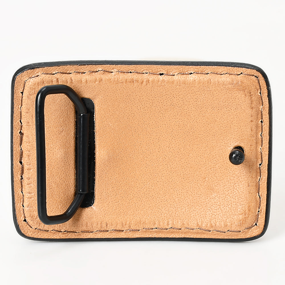 AMERICAN DARLING Floral Hand Carved Painted Belt Buckle Genuine Leather Covered Stylish