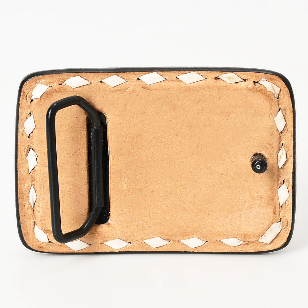 AMERICAN DARLING Floral Hand Carved Painted Belt Buckle Genuine Leather Covered Stylish