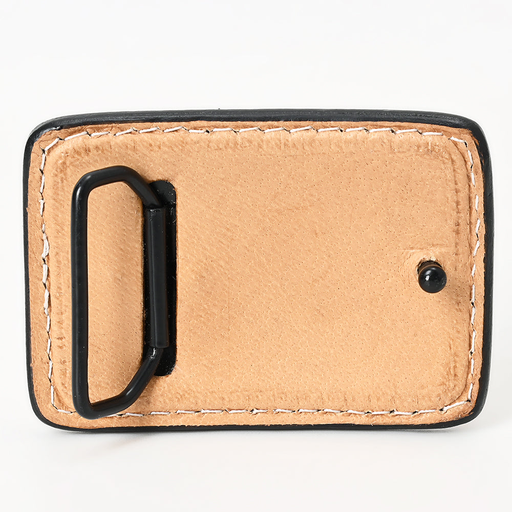 AMERICAN DARLING Floral Hand Carved Painted Belt Buckle Genuine Leather Covered Stylish