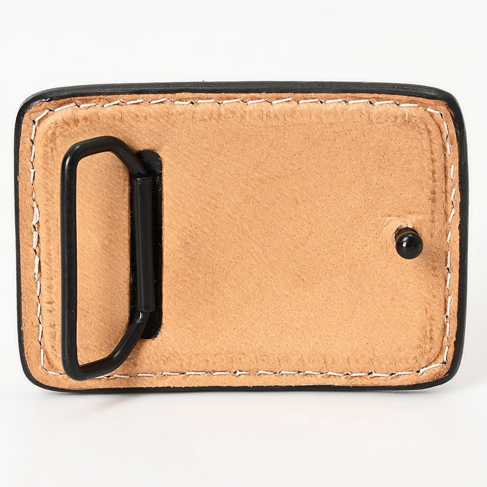 AMERICAN DARLING Floral Hand Carved Painted Belt Buckle Genuine Leather Covered Stylish