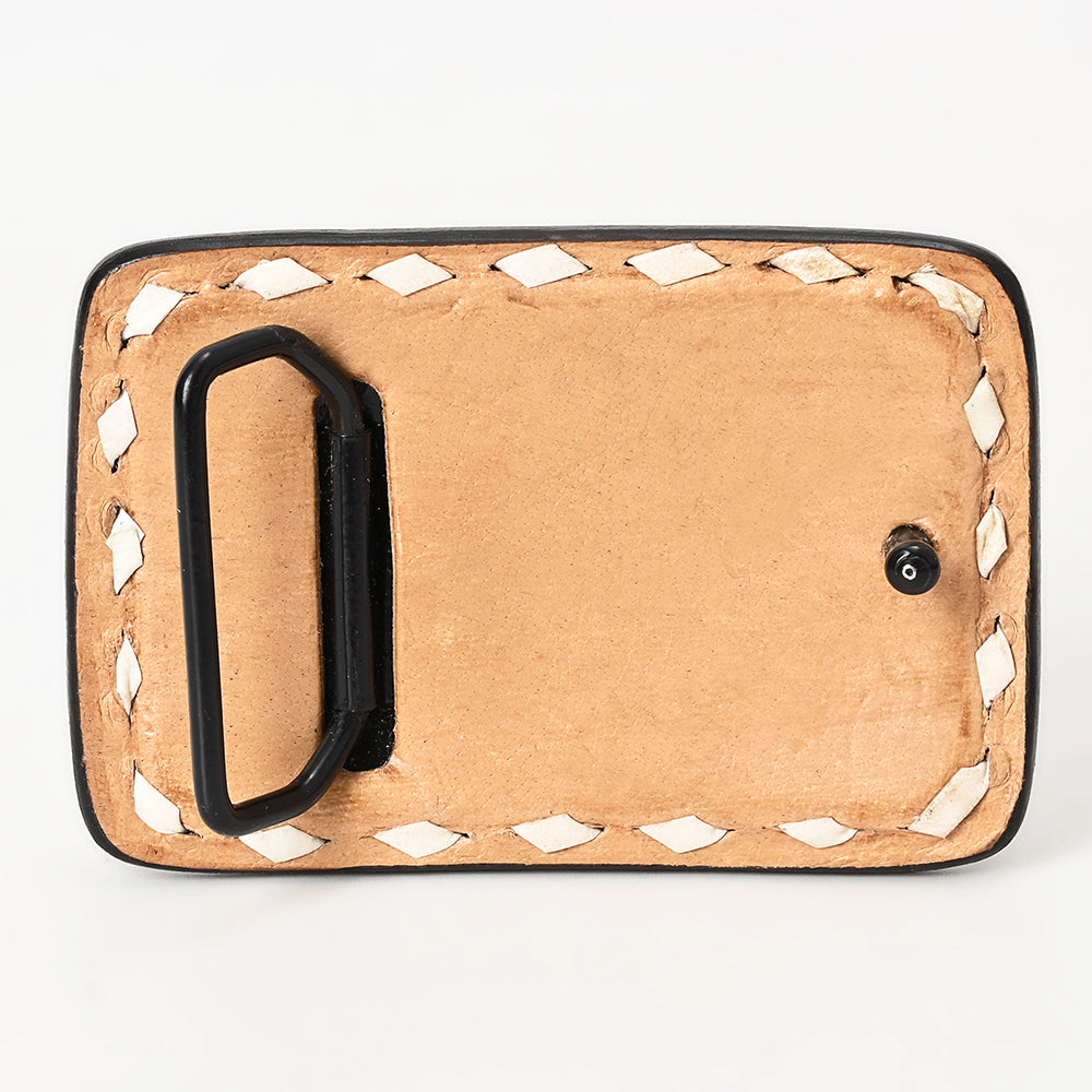 AMERICAN DARLING Floral Hand Carved Painted Belt Buckle Genuine Leather Covered Stylish