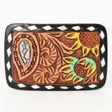 AMERICAN DARLING Floral Hand Carved Painted Belt Buckle Genuine Leather Covered Stylish