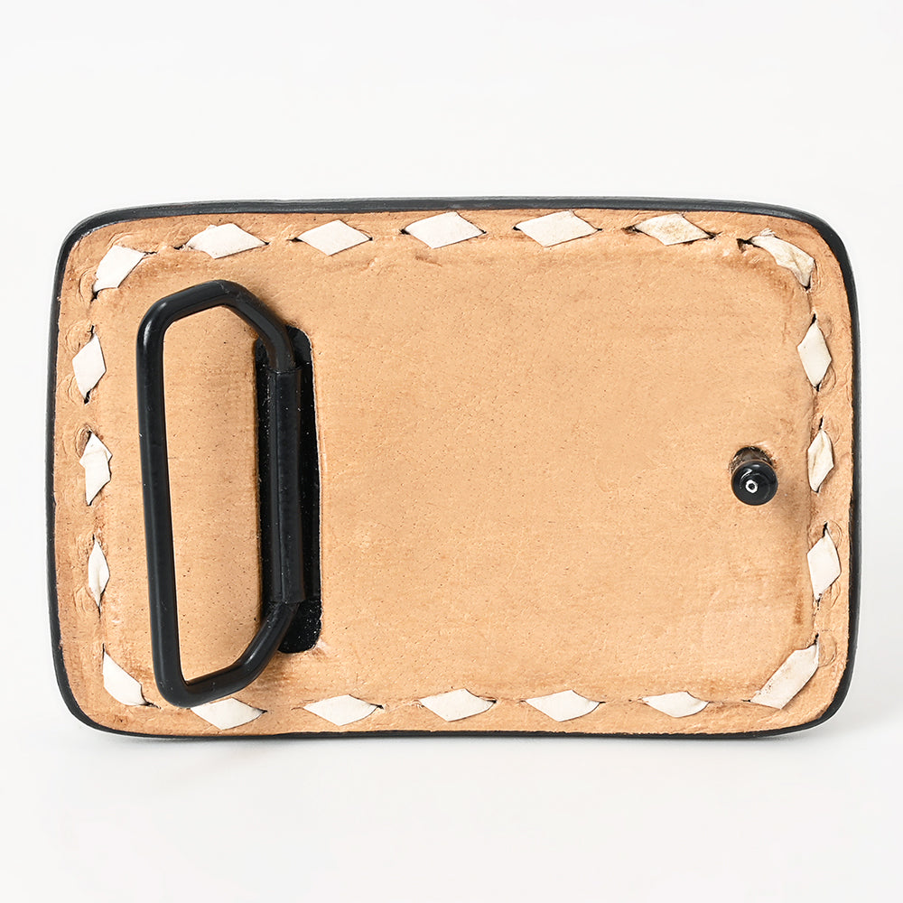 AMERICAN DARLING Floral Hand Carved Painted Belt Buckle Genuine Leather Covered Stylish