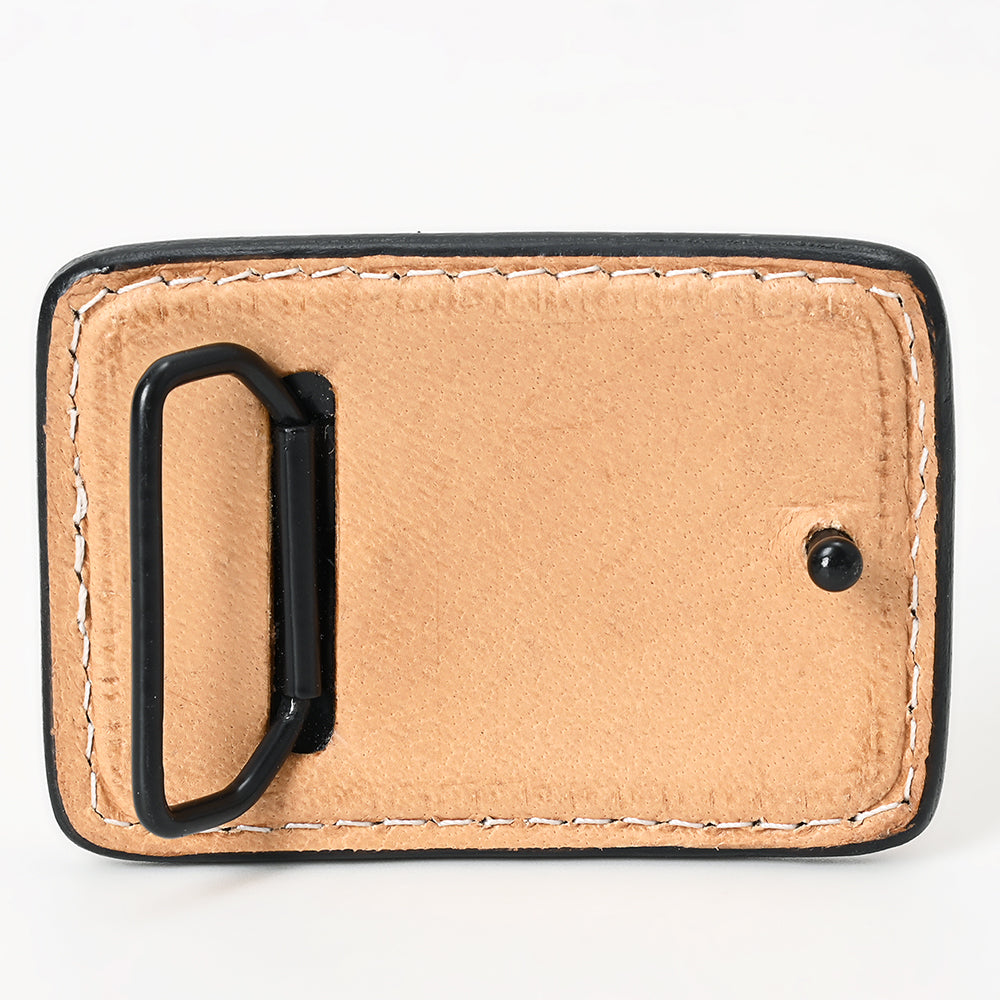 AMERICAN DARLING Floral Hand Carved Painted Belt Buckle Genuine Leather Covered Stylish