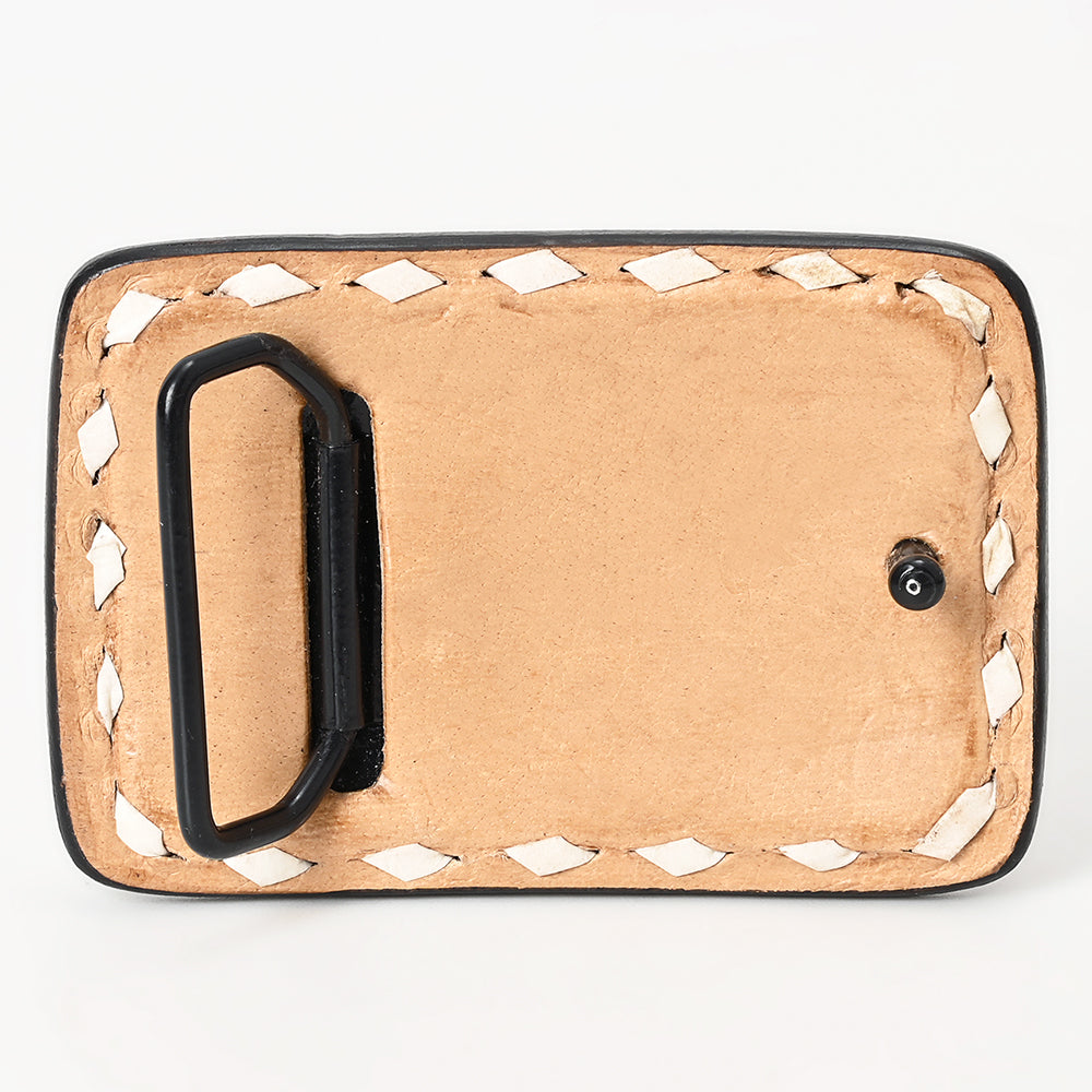 AMERICAN DARLING Floral Hand Carved Painted Belt Buckle Genuine Leather Covered Stylish