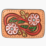 AMERICAN DARLING Floral Hand Carved Painted Belt Buckle Genuine Leather Covered Stylish