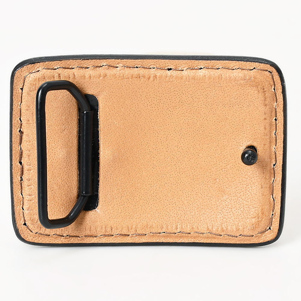 AMERICAN DARLING Floral Hand Carved Painted Belt Buckle Genuine Leather Covered Stylish