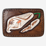 AMERICAN DARLING Floral Hand Carved Painted Belt Buckle Genuine Leather Covered Stylish