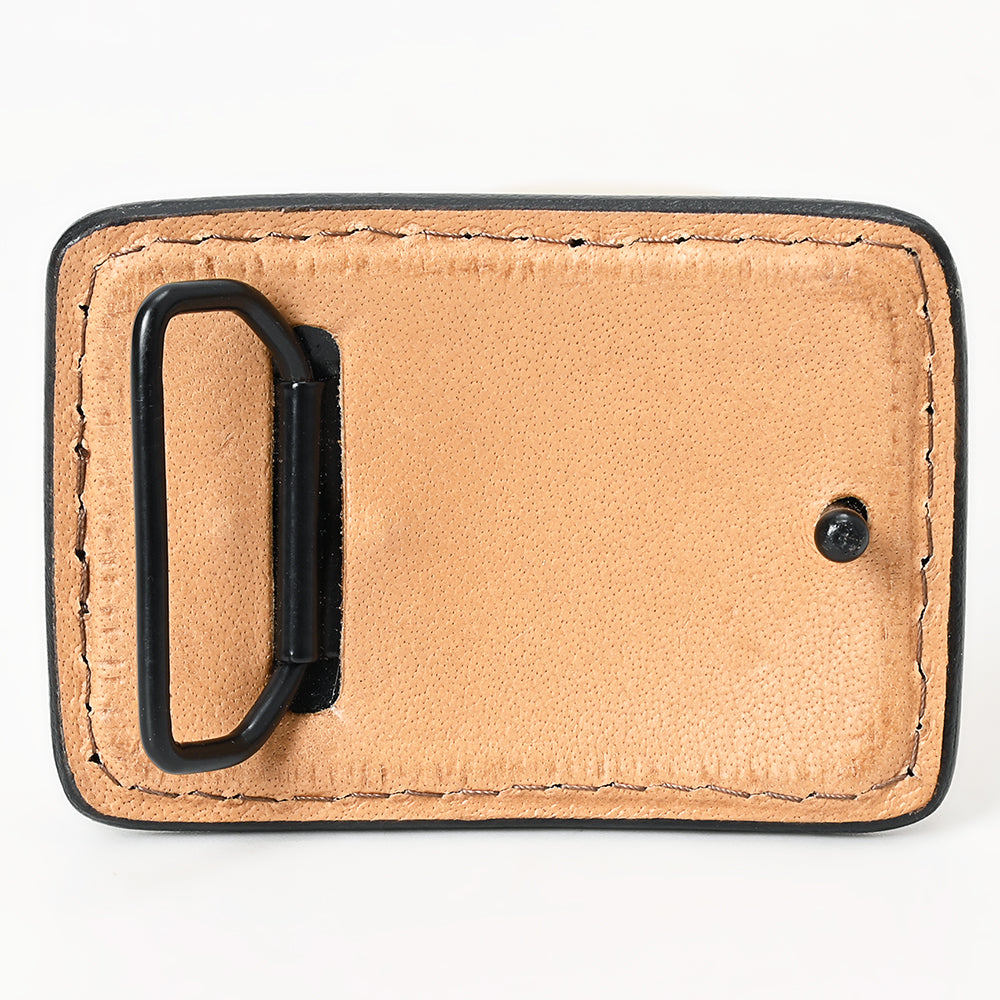 AMERICAN DARLING Floral Hand Carved Painted Belt Buckle Genuine Leather Covered Stylish