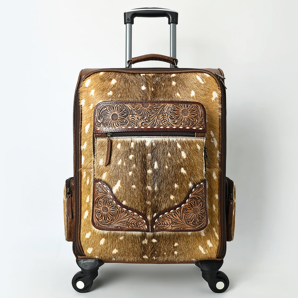 American Darling Travel Case Beautifully Hand Tooled Hair-On Genuine Leather women Trolley bag