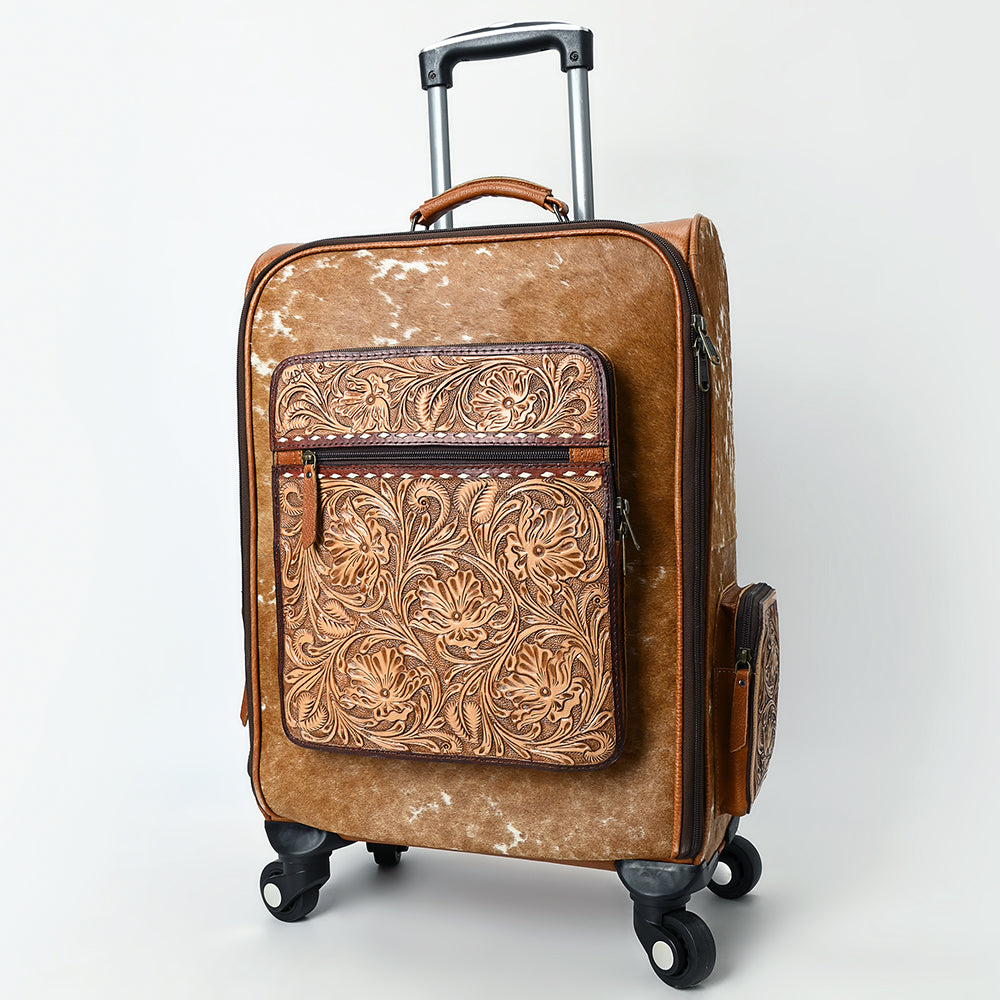 American Darling Travel Case Beautifully Hand Tooled Hair-On Genuine Leather women Trolley bag