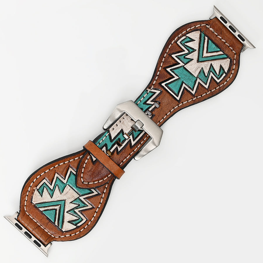 American Darling Beautifully Hand Tooled Painted Genuine Leather I watch Strap Men and Women Unisex