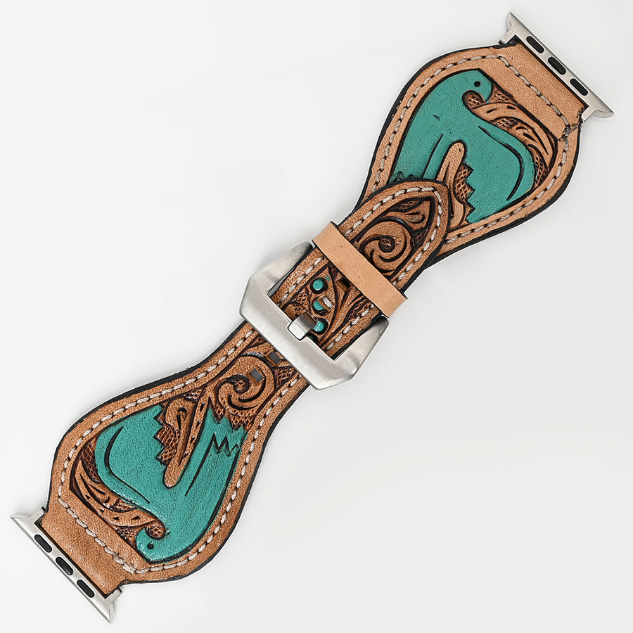 American Darling Beautifully Hand Tooled Painted Genuine Leather I watch Strap Men and Women Unisex