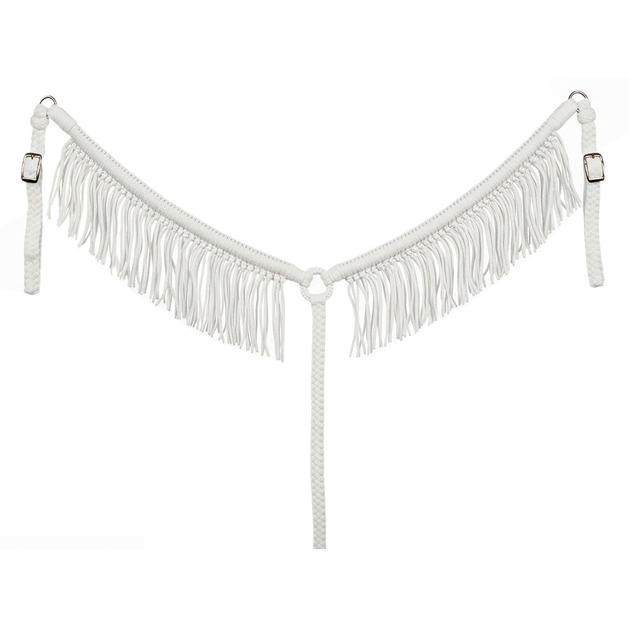 Hilason Horse Breast Collar - Flat Braided Paracord with Fringes White - Uhorse