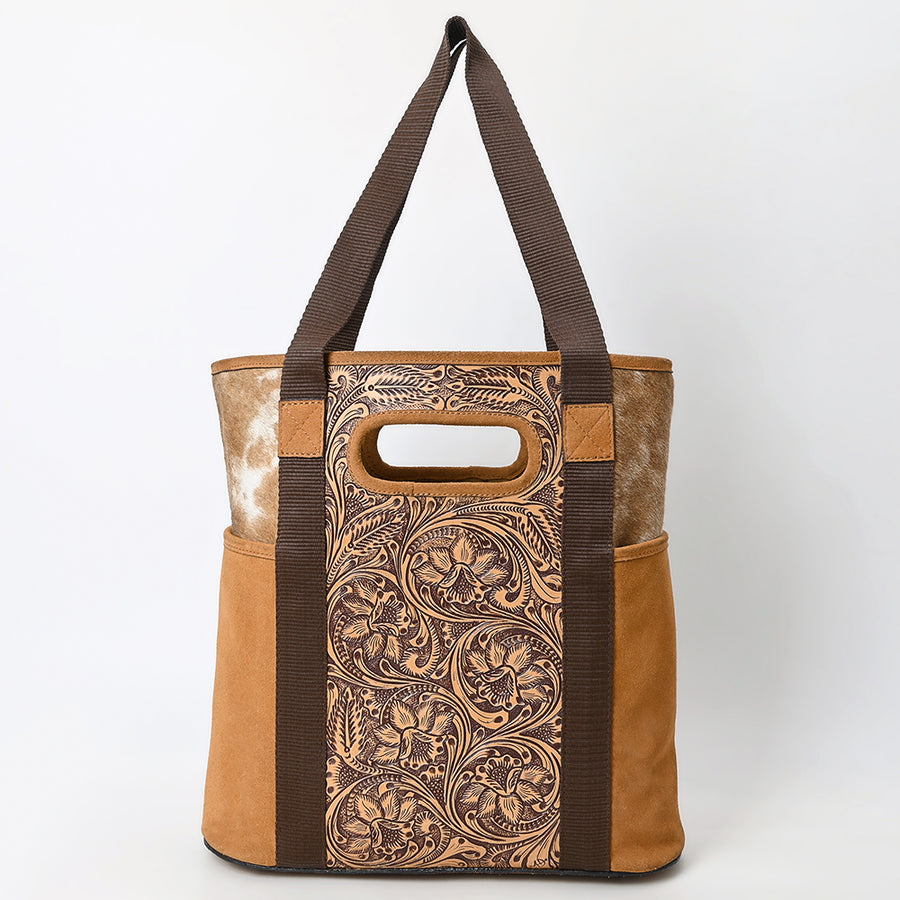 American Darling Tote Hand Tooled Hair On Genuine Leather Western Women Bag Handbag Purse | for Laptop