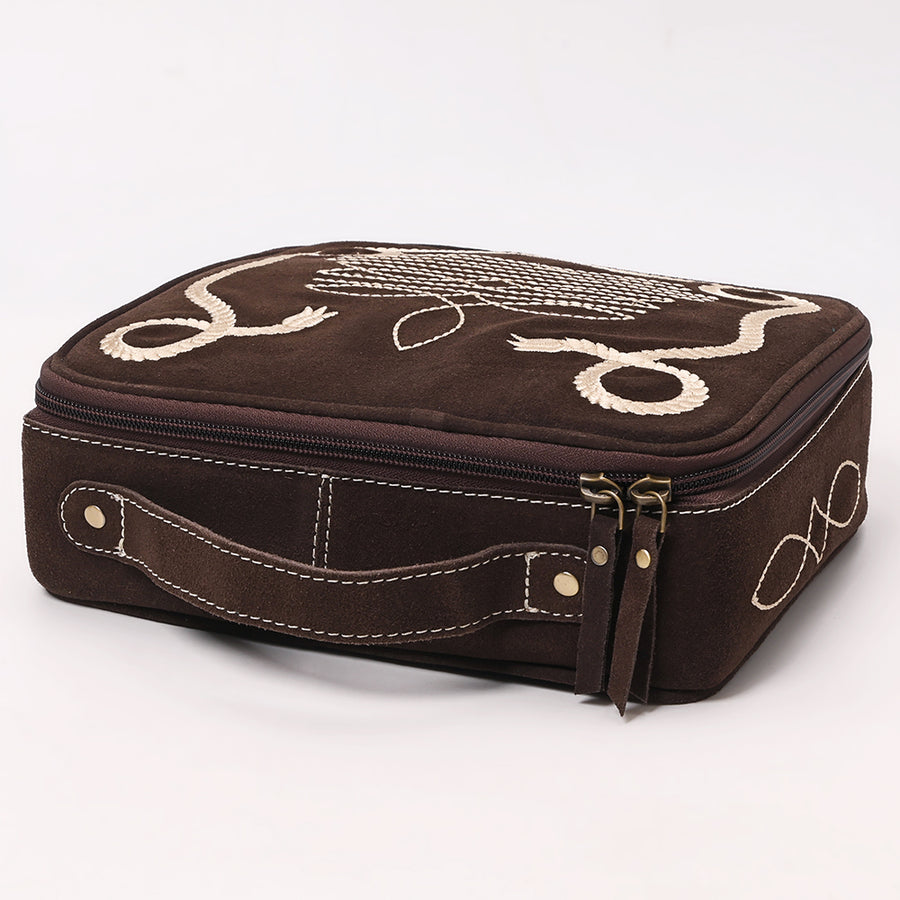 American Darling Genuine Suede Leather jewelry case Boot Stitched Embroidery Western Travel Organizer