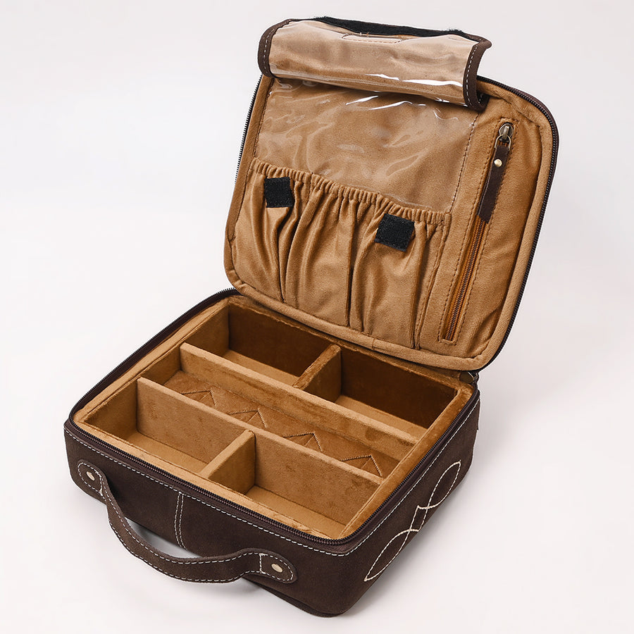 American Darling Genuine Suede Leather jewelry case Boot Stitched Embroidery Western Travel Organizer