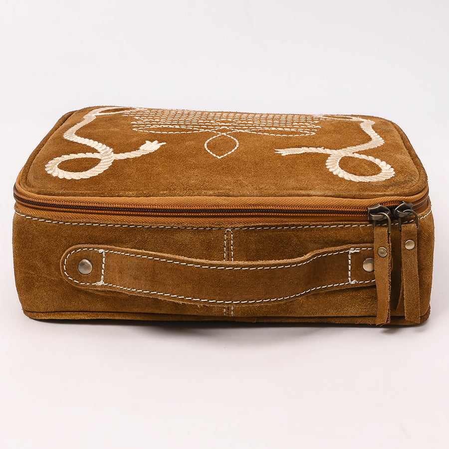American Darling Genuine Suede Leather jewelry case Boot Stitched Embroidery Western Travel Organizer