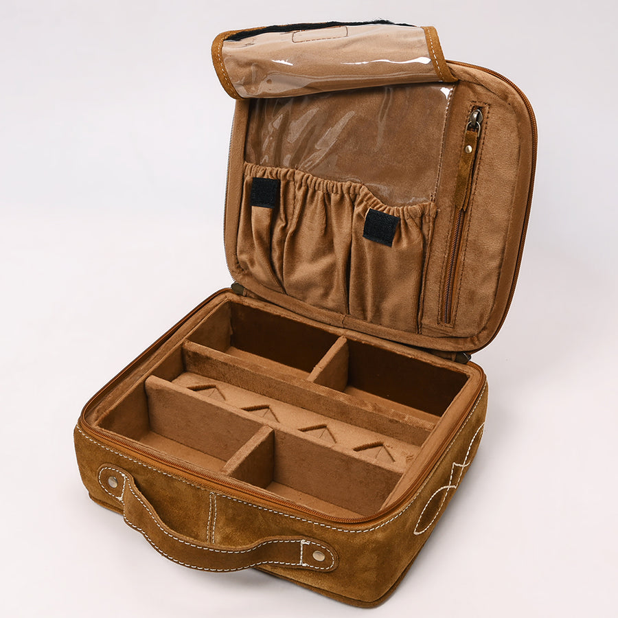 American Darling Genuine Suede Leather jewelry case Boot Stitched Embroidery Western Travel Organizer