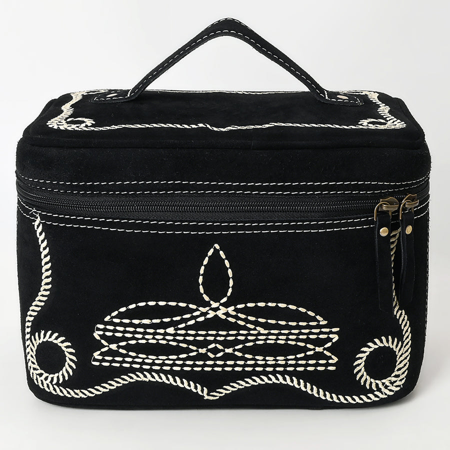 American Darling Genuine Suede Leather Jewelry Case Boot Stitched Embroidery Vegetable-Tanned Western Travel Organizer
