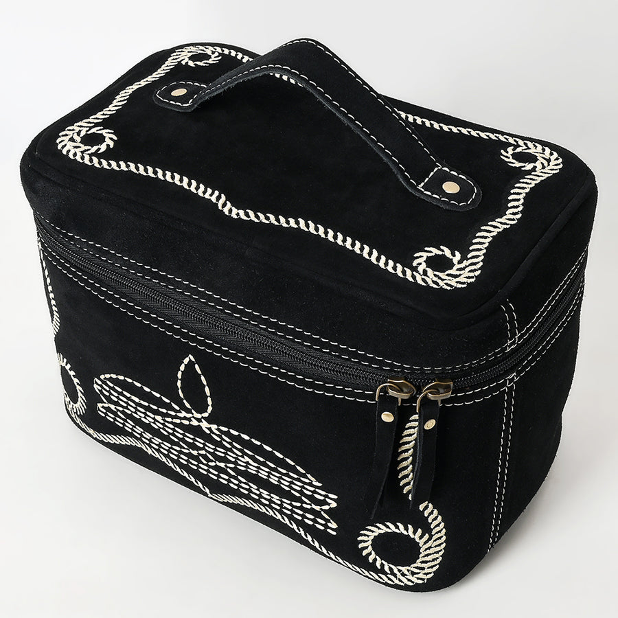 American Darling Genuine Suede Leather Jewelry Case Boot Stitched Embroidery Vegetable-Tanned Western Travel Organizer
