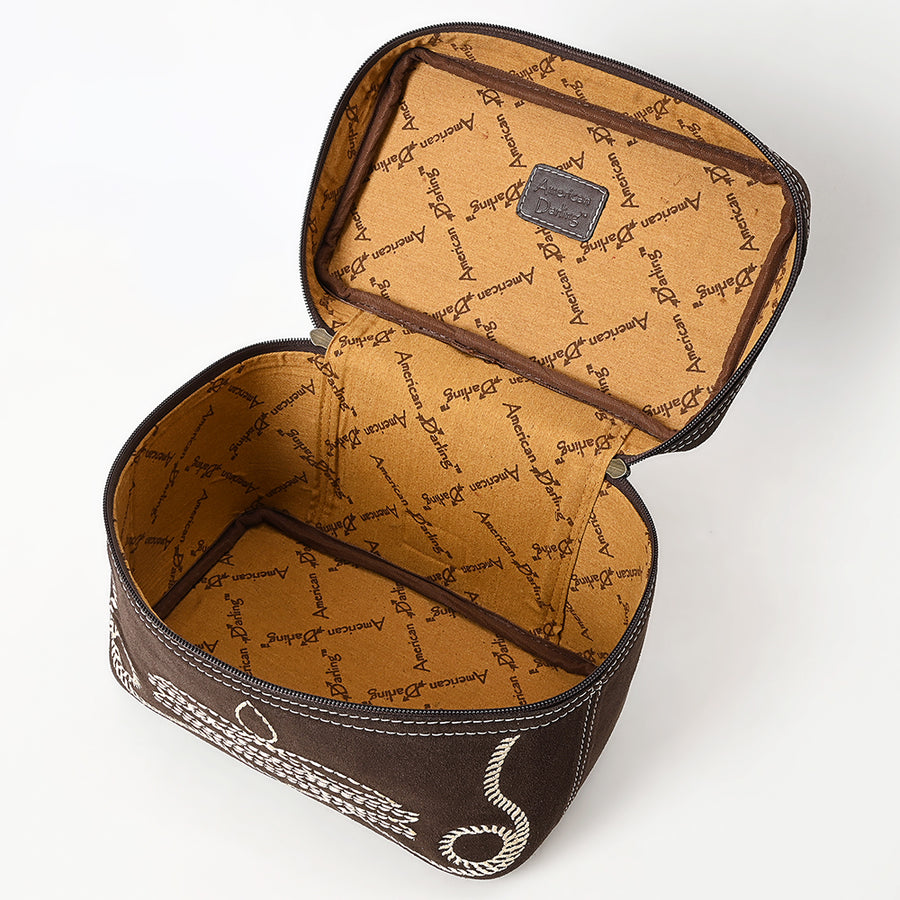 American Darling Genuine Suede Leather Jewelry Case Boot Stitched Embroidery Vegetable-Tanned Western Travel Organizer