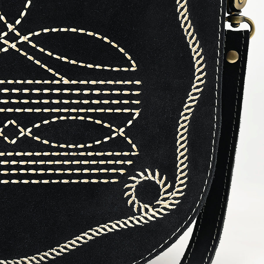 American Darling Genuine Suede Leather Cross body Bag Boot Stitched Embroidery Vegetable-Tanned Western Purse