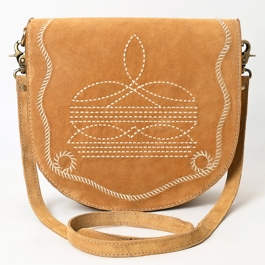 American Darling Genuine Suede Leather Cross body Bag Boot Stitched Embroidery Vegetable-Tanned Western Purse