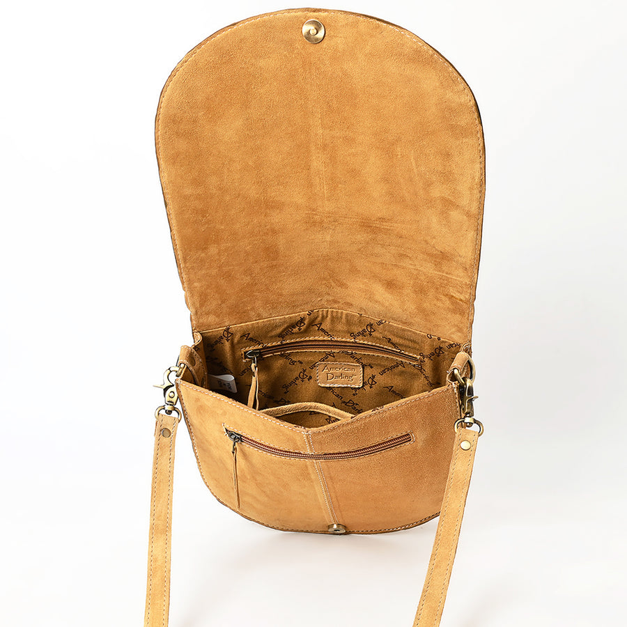American Darling Genuine Suede Leather Cross body Bag Boot Stitched Embroidery Vegetable-Tanned Western Purse