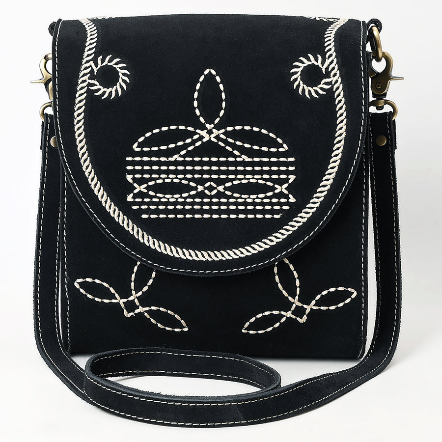 American Darling Suede Genuine Leather Cross body Bag Boot Stitched Embroidery Vegetable-Tanned Western Purse