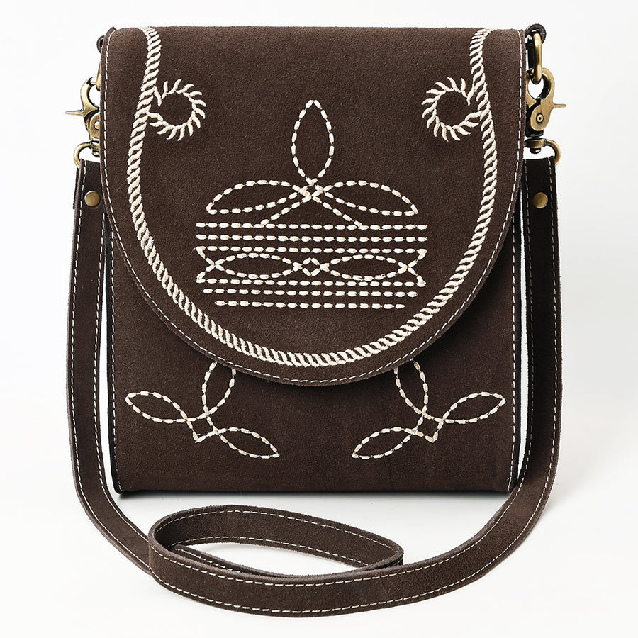 American Darling Suede Genuine Leather Cross body Bag Boot Stitched Embroidery Vegetable-Tanned Western Purse