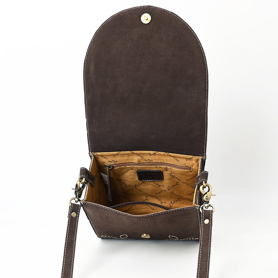 American Darling Suede Genuine Leather Cross body Bag Boot Stitched Embroidery Vegetable-Tanned Western Purse