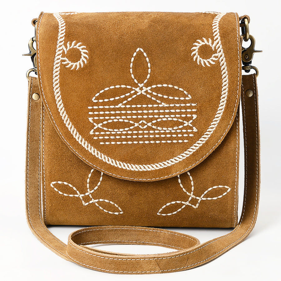 American Darling Suede Genuine Leather Cross body Bag Boot Stitched Embroidery Vegetable-Tanned Western Purse