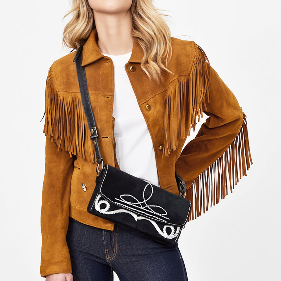 American Darling Suede Genuine Leather Small Cross body Bag Boot Stitched Embroidery Vegetable-Tanned Western Purse