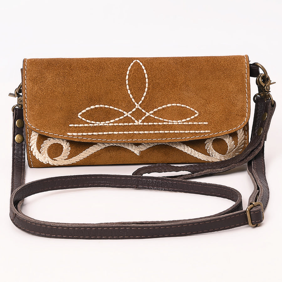 American Darling Suede Genuine Leather Small Cross body Bag Boot Stitched Embroidery Vegetable-Tanned Western Purse