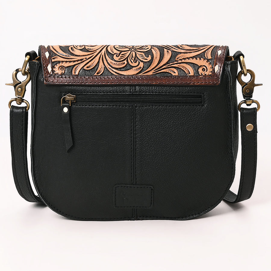 American Darling Hand Tooled Floral Carved Leather Cross body Bag, Quilted Genuine Leather Western Purse with Buck Stitching